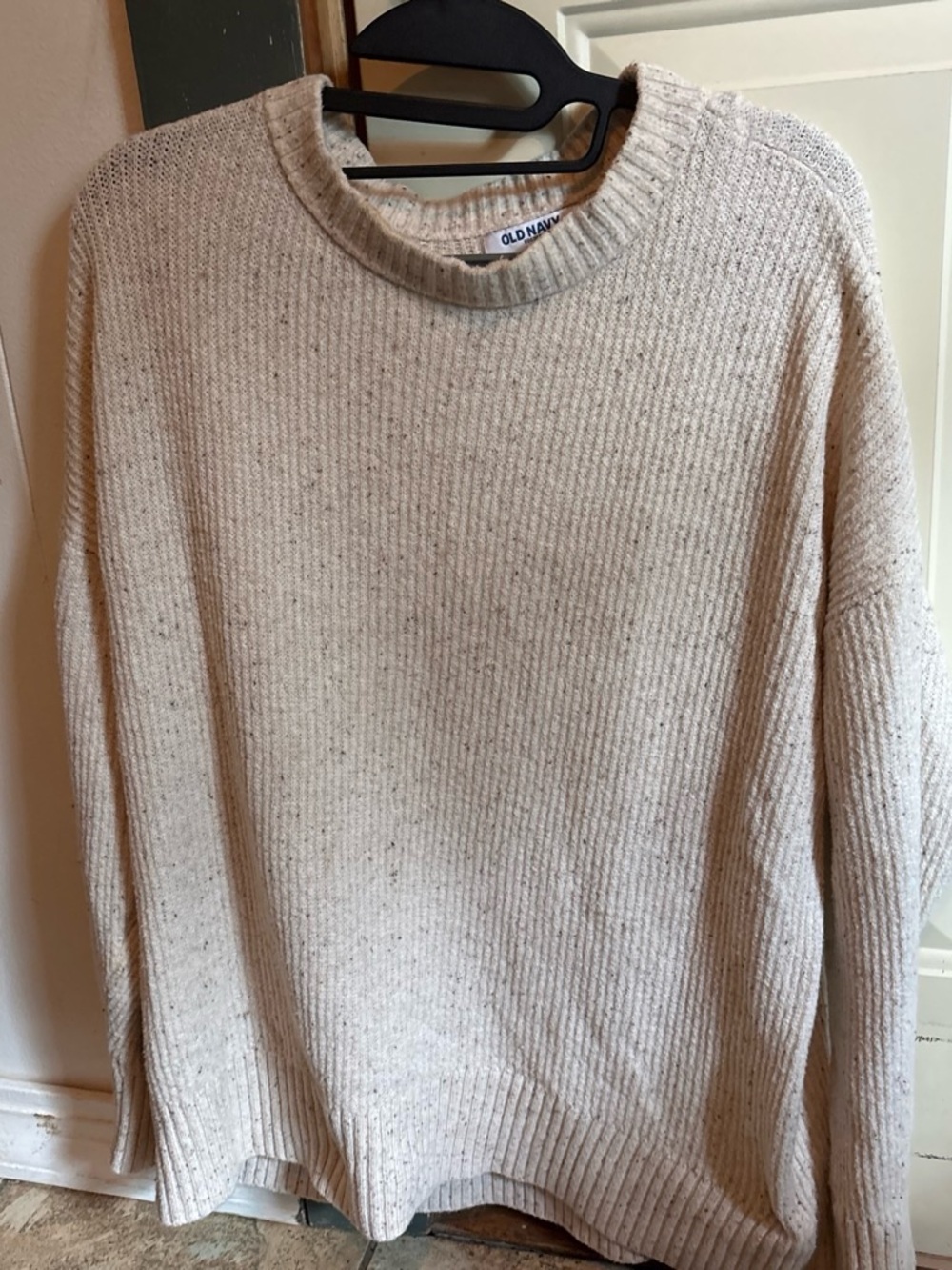 Old Navy Cream Speckled Ribbed Crewneck Sweater
